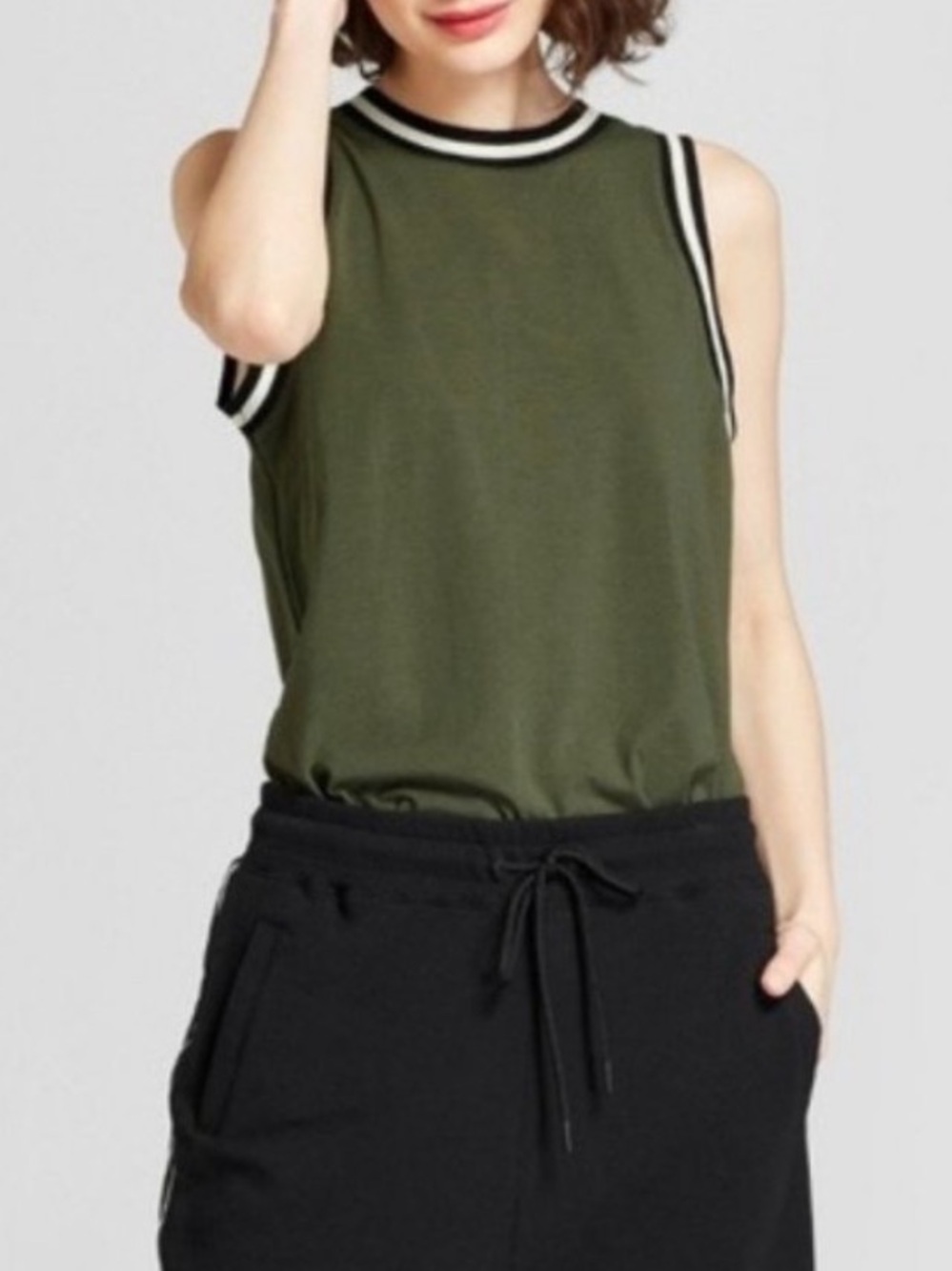 Hunter for Target olive green athletic tank top, black & White trim Size medium